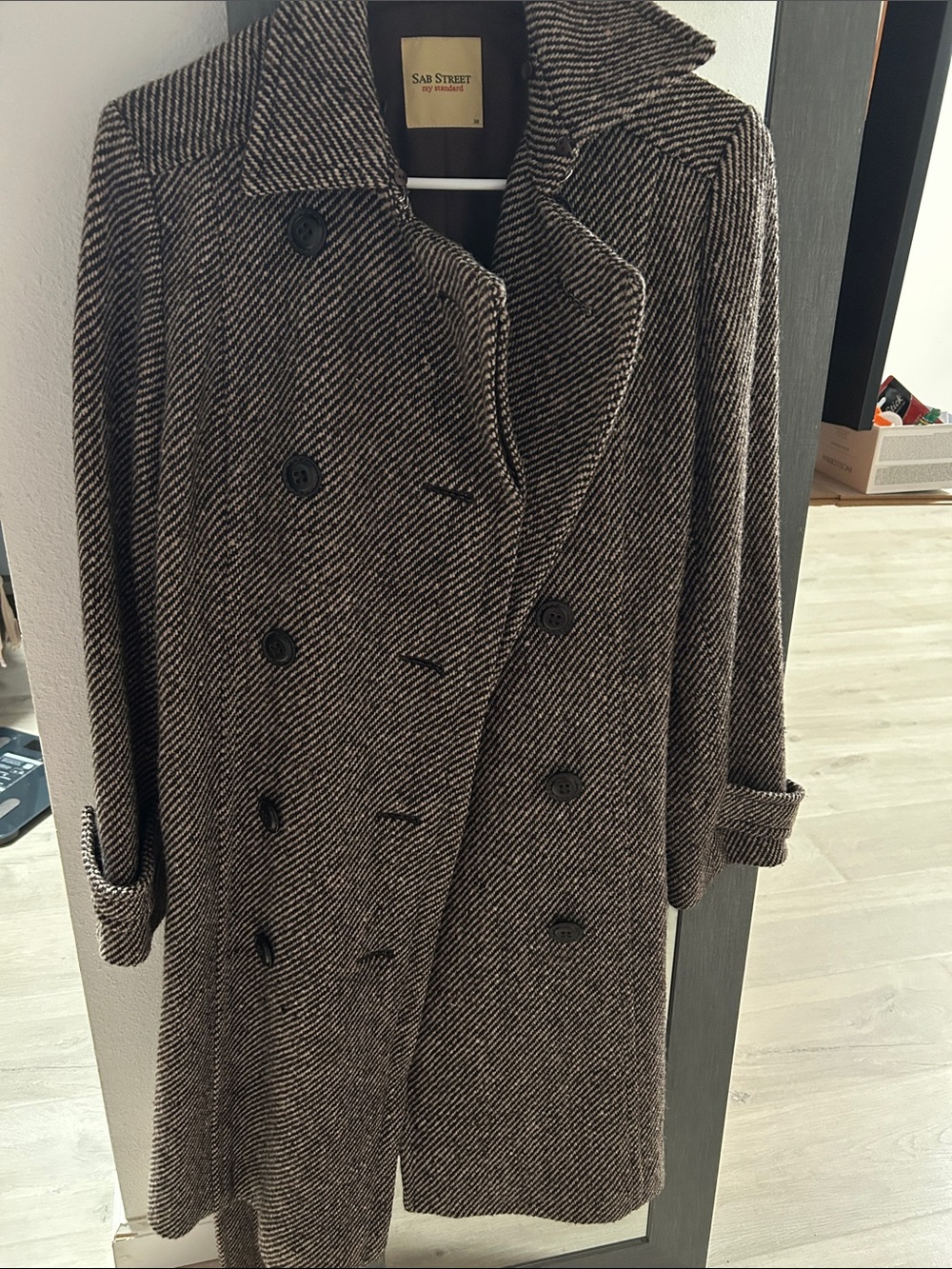 Brown Herringbone Wool-Blend Double-Breasted Coat (made in Japan)